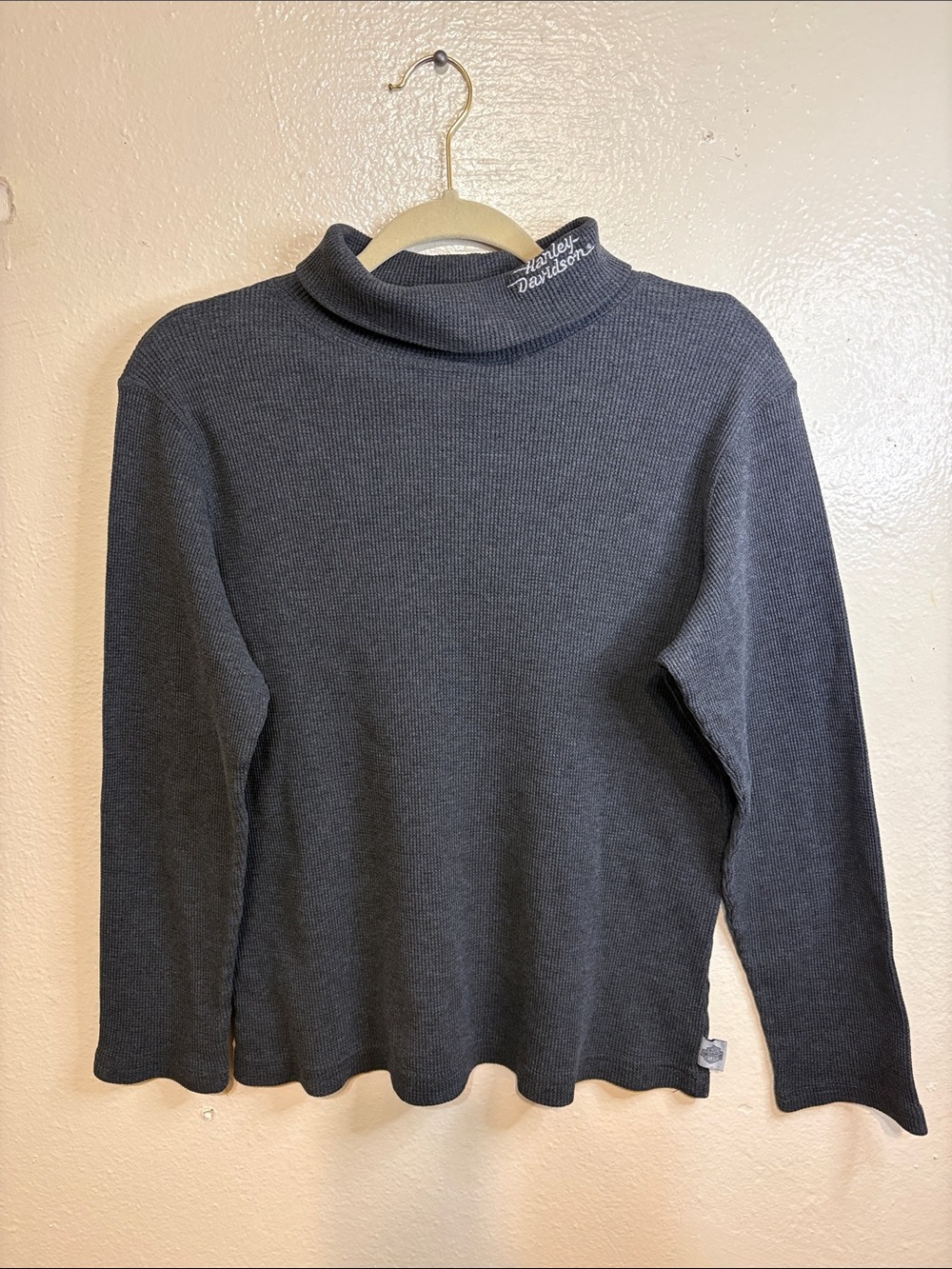 Harley-Davidson Women's Charcoal Turtleneck Sweater with Logo Collar